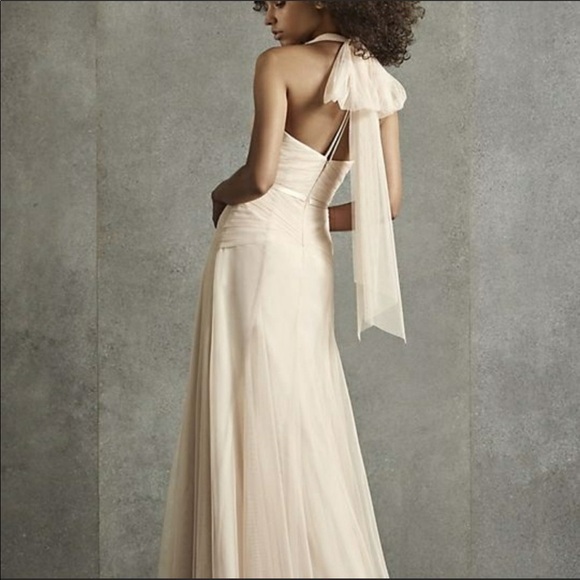 NWT White Vera Wang Pleated Bobbin Net Bridesmaid Dress in Champagne Size 16 - Picture 2 of 15